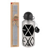 Easter Set, metallic silver aluminum water bottle (500ml) & aromatic flat Easter candle (30cm) (GRAY)