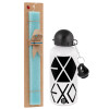 Easter Set, metallic aluminum water bottle (500ml) & scented flat candle (30cm) (TURQUOISE)