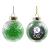 Transparent Christmas tree ball ornament with green filling 8cm