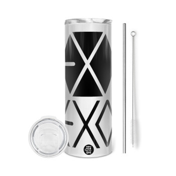 EXO Band korea, Eco friendly ποτήρι θερμό (tumbler) από ανοξείδωτο ατσάλι 600ml, με μεταλλικό καλαμάκι & βούρτσα καθαρισμού