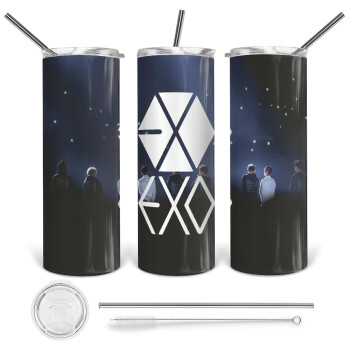 EXO Band korea, Tumbler ποτήρι θερμό από ανοξείδωτο ατσάλι 600ml, με μεταλλικό καλαμάκι & βούρτσα καθαρισμού