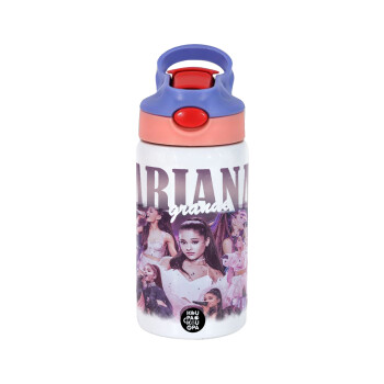 Ariana Grande, Παιδικό παγούρι θερμό, ανοξείδωτο, με καλαμάκι ασφαλείας, ροζ/μωβ (350ml)