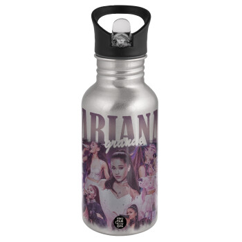 Ariana Grande, Water bottle Silver with straw, stainless steel 500ml