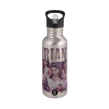 Ariana Grande, Water bottle Silver with straw, stainless steel 600ml