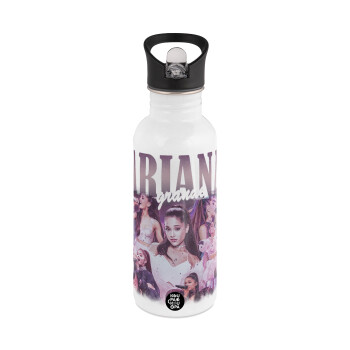 Ariana Grande, White water bottle with straw, stainless steel 600ml