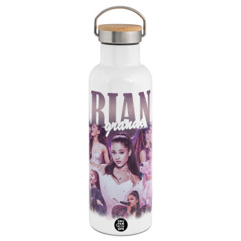 Ariana Grande, Stainless steel White with wooden lid (bamboo), double wall, 750ml