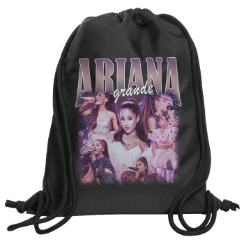 Ariana Grande, Τσάντα πλάτης πουγκί GYMBAG Μαύρη, με τσέπη (40x48cm) & χονδρά κορδόνια