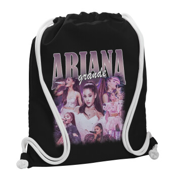 Ariana Grande, Τσάντα πλάτης πουγκί GYMBAG Μαύρη, με τσέπη (40x48cm) & χονδρά λευκά κορδόνια