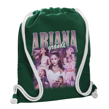 Ariana Grande, Τσάντα πλάτης πουγκί GYMBAG BOTTLE GREEN, με τσέπη (40x48cm) & χονδρά λευκά κορδόνια