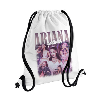 Ariana Grande, Backpack pouch GYMBAG white, with pocket (40x48cm) & thick cords