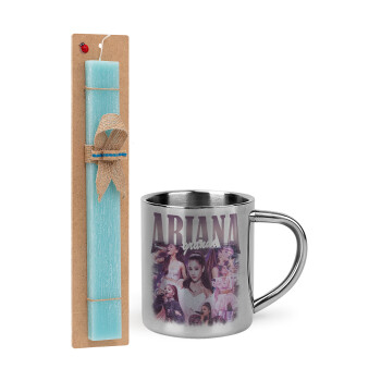 Ariana Grande, Easter Set, metallic thermal cup (300ml) & aromatic flat Easter candle (30cm) (TURQUOISE)