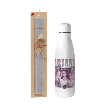 Ariana Grande, Easter Set, metallic stainless thermos bottle (500ml) & scented flat Easter candle (30cm) (GRAY)