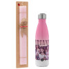 Easter Set, Metallic pink/white (Stainless steel) thermos, double-walled, 500ml & aromatic flat Easter candle (30cm) (PINK)