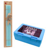 Easter Set, children's snack container BLUE & Easter aromatic flat candle (30cm) (TURQUOISE)