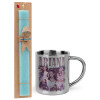 Easter Set, metallic thermal cup (300ml) & aromatic flat Easter candle (30cm) (TURQUOISE)