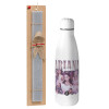 Easter Set, metallic stainless thermos bottle (500ml) & scented flat Easter candle (30cm) (GRAY)