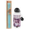 Easter Set, metallic aluminum water bottle (500ml) & scented flat candle (30cm) (TURQUOISE)