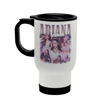 Ariana Grande, Κούπα ταξιδιού ανοξείδωτη με καπάκι, διπλού τοιχώματος (θερμό) λευκή 450ml