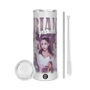 Ariana Grande, Eco friendly stainless steel tumbler 600ml, with metal straw & cleaning brush
