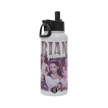 Ariana Grande, Metal mug thermo White with Straw and Spout Lid (Stainless steel), double wall, 950ml