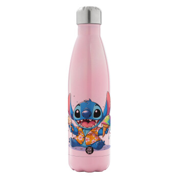Stitch Ice cream, Metal mug thermos Pink Iridiscent (Stainless steel), double wall, 500ml