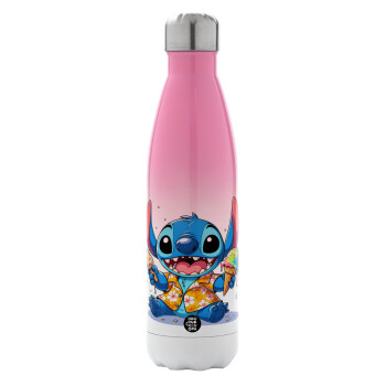 Stitch Ice cream, Metal mug thermos Pink/White (Stainless steel), double wall, 500ml