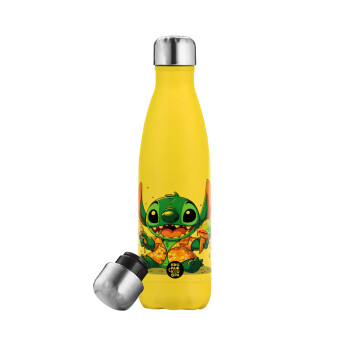 Stitch Ice cream, Yellow Stainless Steel Metallic Thermos, double-walled, 500ml