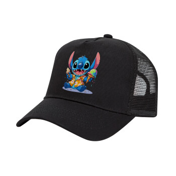 Stitch Ice cream, Trucker Hat with Mesh, Black, (COTTON, KIDS, UNISEX, ONE SIZE)