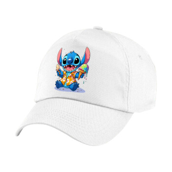 Stitch Ice cream, Children's Baseball Cap, 100% Cotton Twill, White (COTTON, CHILDREN'S, UNISEX, ONE SIZE)