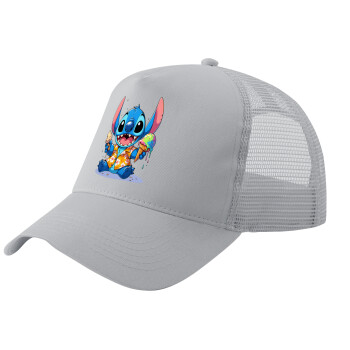 Stitch Ice cream, Adult Structured Trucker Hat, with Mesh, GRAY (100% COTTON, ADULT, UNISEX, ONE SIZE)