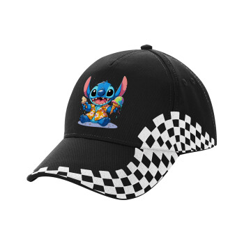 Stitch Ice cream, Adult Ultimate BLACK RACING Cap, (100% COTTON DRILL, ADULT, UNISEX, ONE SIZE)