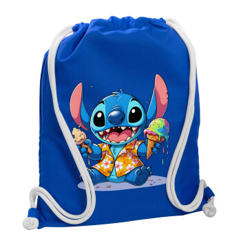 Stitch Ice cream, Backpack pouch GYMBAG Blue, with pocket (40x48cm) & thick cords