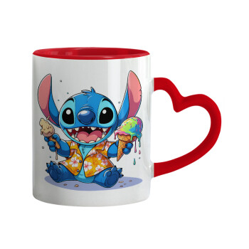 Stitch Ice cream, Κούπα καρδιά χερούλι κόκκινη, κεραμική, 330ml