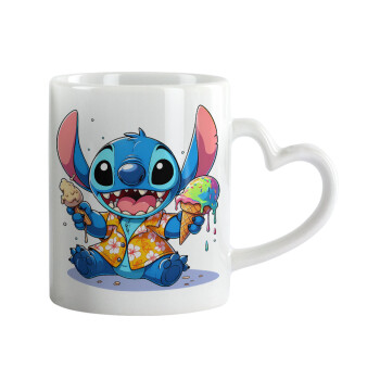 Stitch Ice cream, Κούπα καρδιά χερούλι λευκή, κεραμική, 330ml