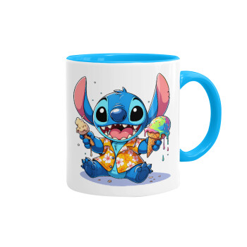 Stitch Ice cream, Κούπα χρωματιστή γαλάζια, κεραμική, 330ml