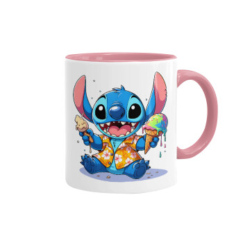 Stitch Ice cream, Κούπα χρωματιστή ροζ, κεραμική, 330ml