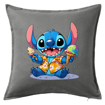 Stitch Ice cream, Μαξιλάρι καναπέ Γκρι 100% βαμβάκι, περιέχεται το γέμισμα (50x50cm)