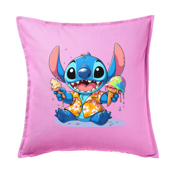 Stitch Ice cream, Μαξιλάρι καναπέ ΡΟΖ 100% βαμβάκι, περιέχεται το γέμισμα (50x50cm)