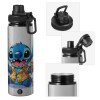 Metallic water bottle with safety cap, 850ml aluminum