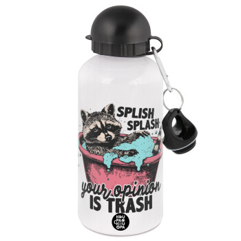 Splish splash your opinion is trash, Metal water bottle, White, aluminum 500ml