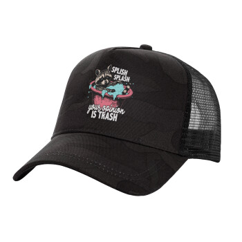 Splish splash your opinion is trash, Adult Structured Trucker Hat, with Mesh, Dark Army (100% COTTON, ADULT, UNISEX, ONE SIZE)