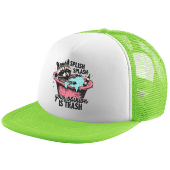 Splish splash your opinion is trash, Child's Soft Trucker Hat with Green/White Mesh (POLYESTER, CHILDREN'S, ONE SIZE)