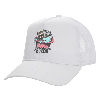 Splish splash your opinion is trash, Structured Trucker Adult Hat, with Mesh, WHITE (100% COTTON, ADULT, UNISEX, ONE SIZE)