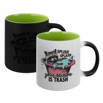 Splish splash your opinion is trash, Κούπα Μαγική εσωτερικό πράσινο, κεραμική 330ml που αλλάζει χρώμα με το ζεστό ρόφημα (1 τεμάχιο)