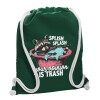 Backpack pouch GYMBAG BOTTLE GREEN, with pocket (40x48cm) & thick white cords