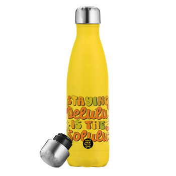 Delulu, Yellow Stainless Steel Metallic Thermos, double-walled, 500ml