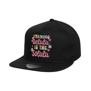 Delulu, Children's Flat Snapback Hat, Black (100% COTTON, CHILD, UNISEX, ONE SIZE)