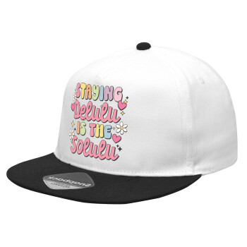 Delulu, Καπέλο Ενηλίκων Flat Snapback Λευκό/Μαύρο, (POLYESTER, ΕΝΗΛΙΚΩΝ, UNISEX, ONE SIZE)