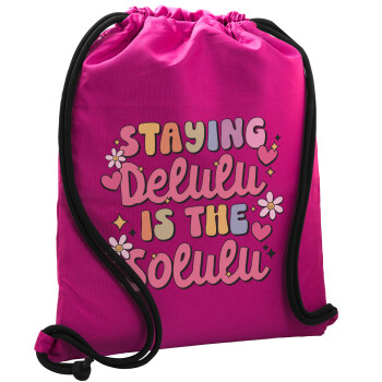 Delulu, Backpack pouch GYMBAG Fuchsia, with pocket (40x48cm) & thick cords