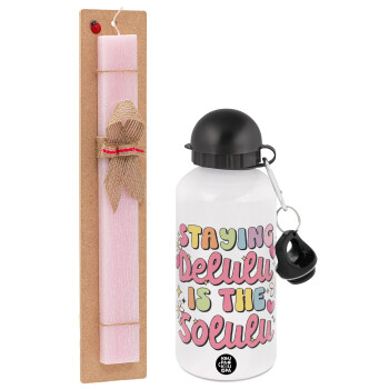 Delulu, Easter Set, metallic aluminum bottle (500ml) & aromatic flat Easter candle (30cm) (PINK)